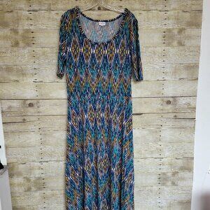 LuLaRoe Anna Maxi Dress - 2XL - Aqua Navy White Gold Design